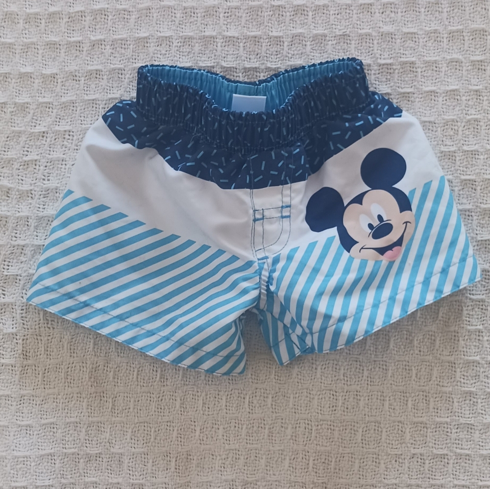 Disney Mickey Mouse Blue Striped Swim Trunks Baby 6-12 Months